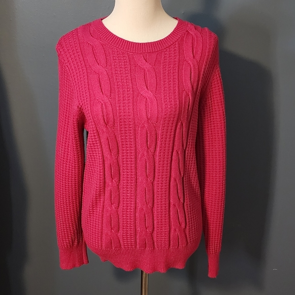 Philosophy Pink Waffle Weave and Cable Knit Rayon Long Sleeve Sweater Size XL - Picture 1 of 9